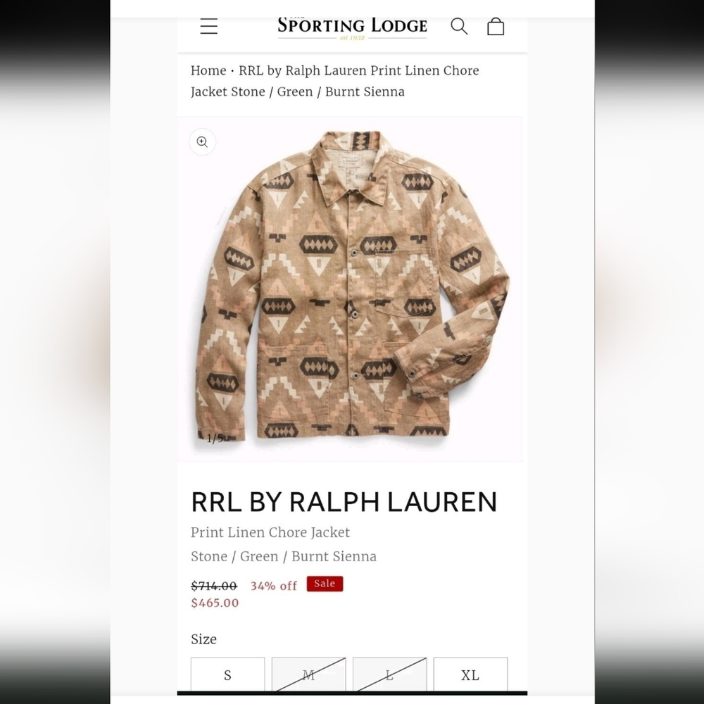 RARE Double Ralph Lauren RRL Chore Jacket Oakham Motif Print Japanese Linen - Picture 7 of 10